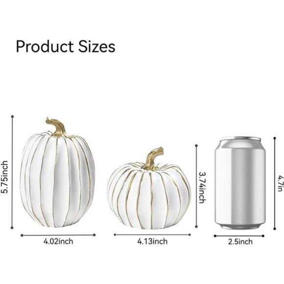 Fall Pumpkin Decor White Gold 2 PCS Resin Thanksgiving Harvest Table Centerpiece - Picture 2 of 7